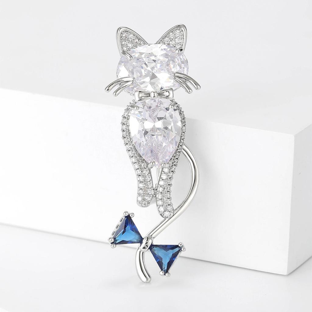 Broche Chat Mignon Dessin Animé Zircon Micro-Incrusté, Accessoires de Vêtements Polyvalents Simples et Tendance Corsage