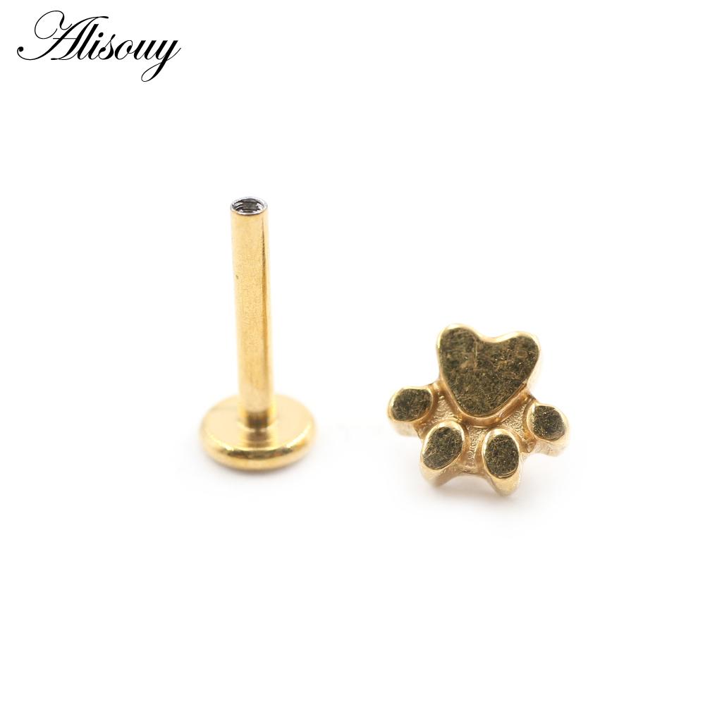 Alisouy 1 Stück Edelstahl Hundepfotenabdrücke Blatt 16G Tragus Helix Bar Labret Lippenring Knorpel Ohr Ohrring Piercing Körperschmuck