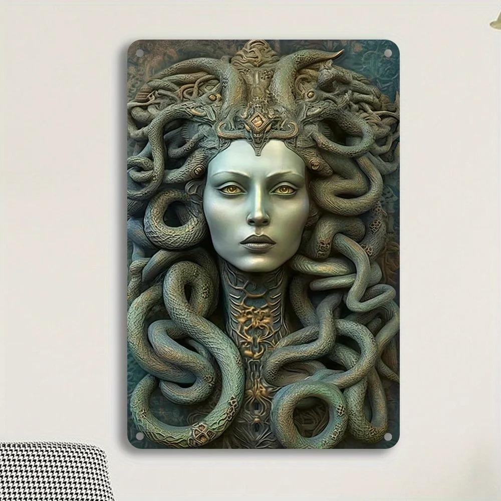Gorgeous Medusa Wall Art: Stunning Gorgon Tin Sign with Snakes, 8x12Inch/20x30cm, Aluminum, Age 14+, Reusable Room Decoration