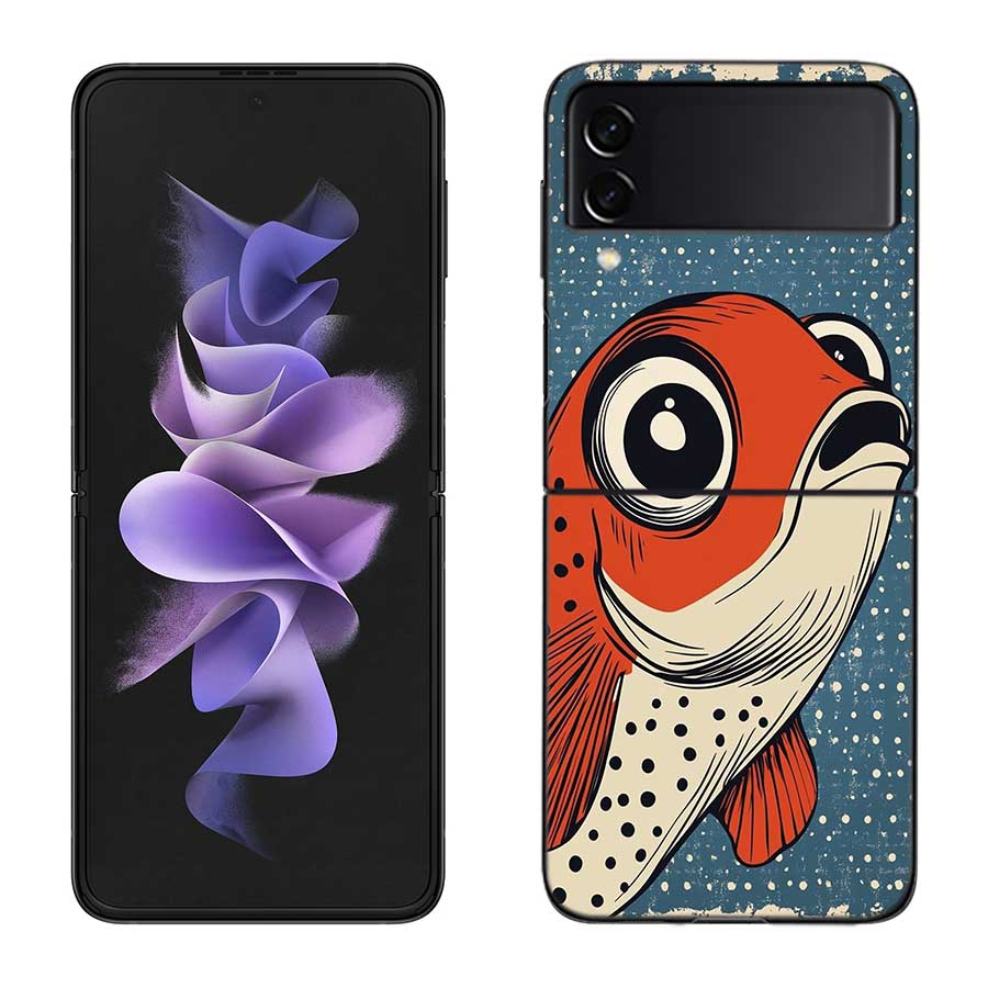 Pop Art Drawing Ideas Fish Phone Case For Samsung Z Flip 7 6 5G Galaxy Z Flip 5 4 3 Black Hard Cell Cover Luxury PC Shell Coque