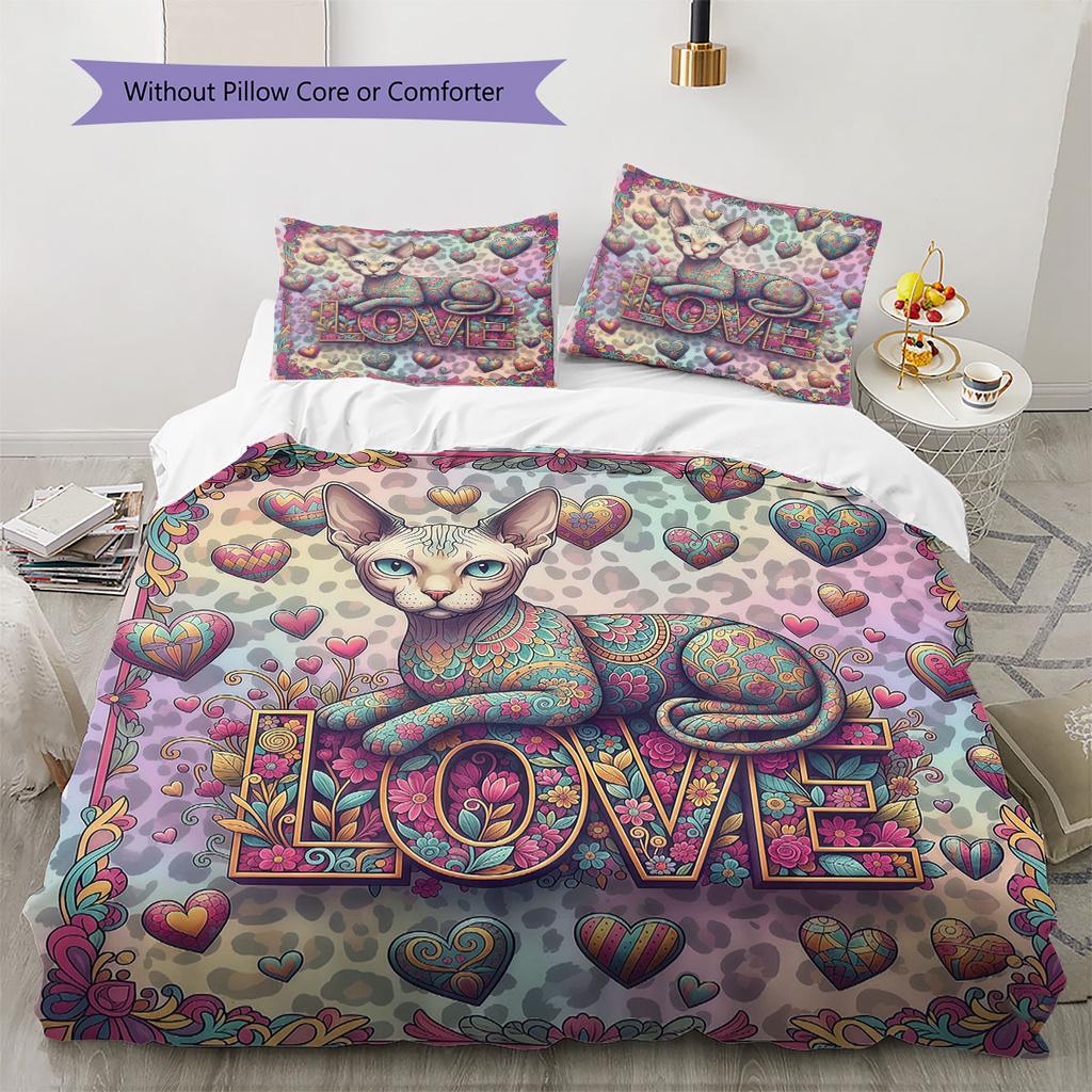 Romanticpets Pattern Bedding Quilt Set Quilt Cover Pillowcase Home Decoration Birthday Gift (1 * duvet cover + 2 * pillowcase, without core)