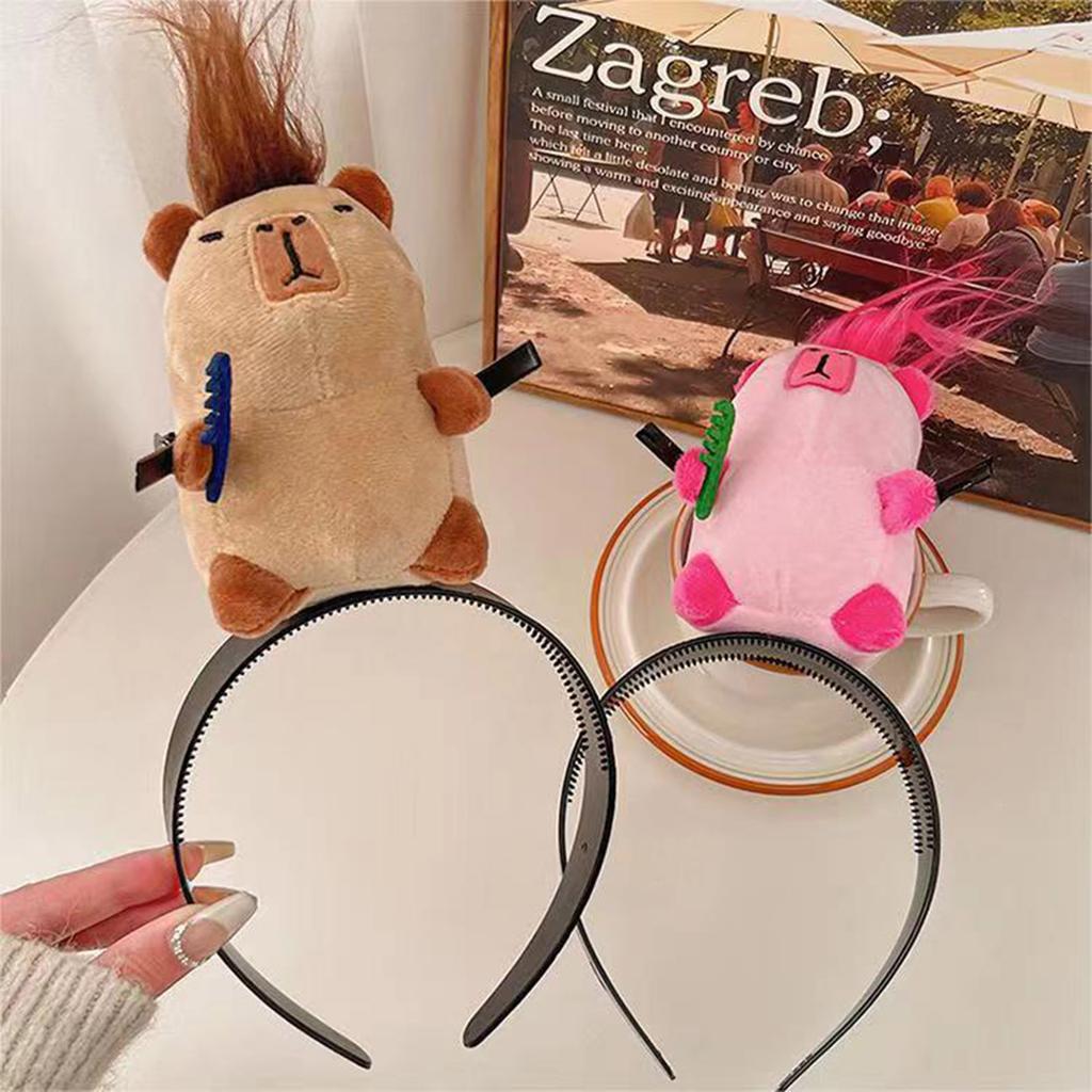 Cartoon Capybara Headband Creative Long Haired Plush Doll Headband Funny Washing Cutting Blowing Hair Hoop Hair Accessories