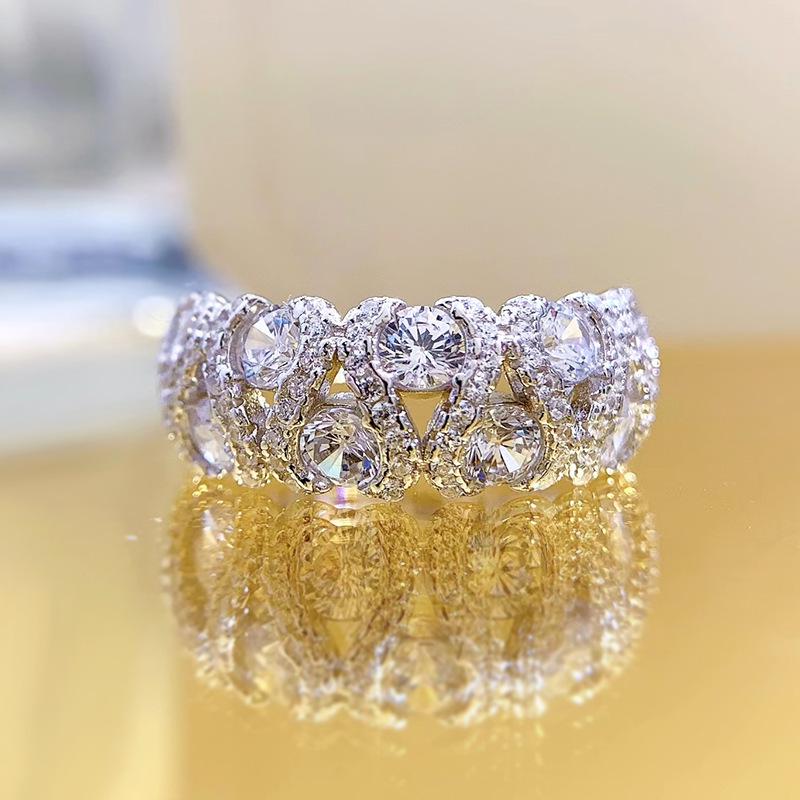 Luoxi Temple Jewelry 925 Sterling Silver Ring with Zircon, White Diamond, and Red Diamond - European & American Fashion Band for Women