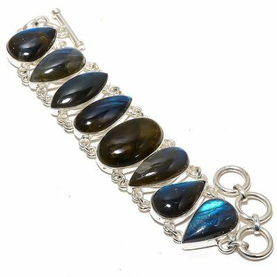Labradorite 925 Sterling Silver Plated Handmade Girls Gift Jewelry Beautiful Adjustable Bracelet 6-8"  For Her