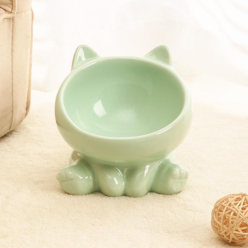 Cat Bowl Integrated Ceramic Diagonal High Feet Cute Protection Cervical Spine Dog Bowl Drinking Cat Bowl Against Black Chin