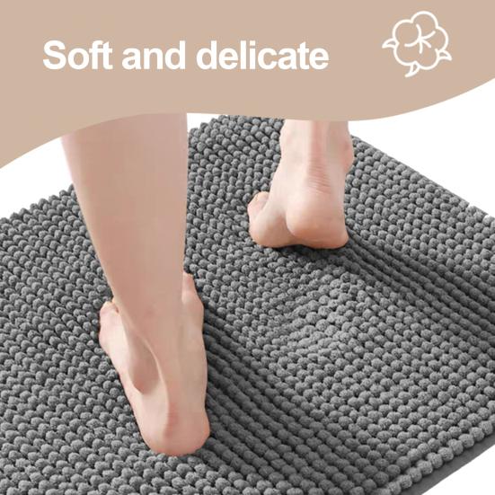 Chenille Bath Mat Soft Short Plush Water Absorbent Bathroom Rug Quick Dry