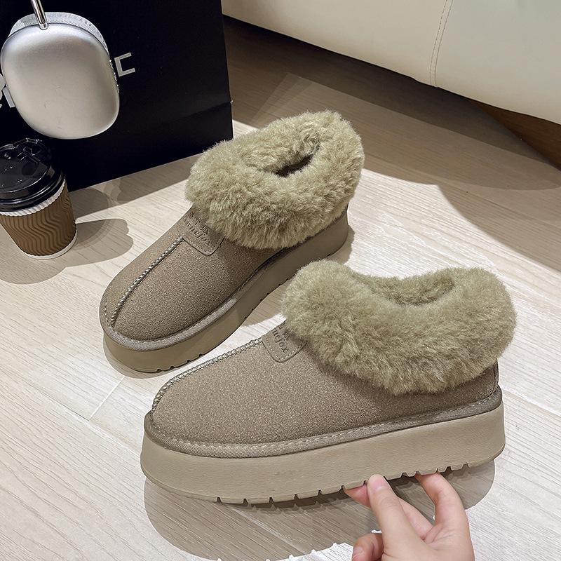 

2025 new winter velvet thickened waterproof one-pedal thick-soled handmade snow boots fashionable fluffy cotton shoes for women 40