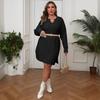 Plus-size Women's V-neck Knitted Sweater Solid Color Dress Autumn and Winter Woolen Dress