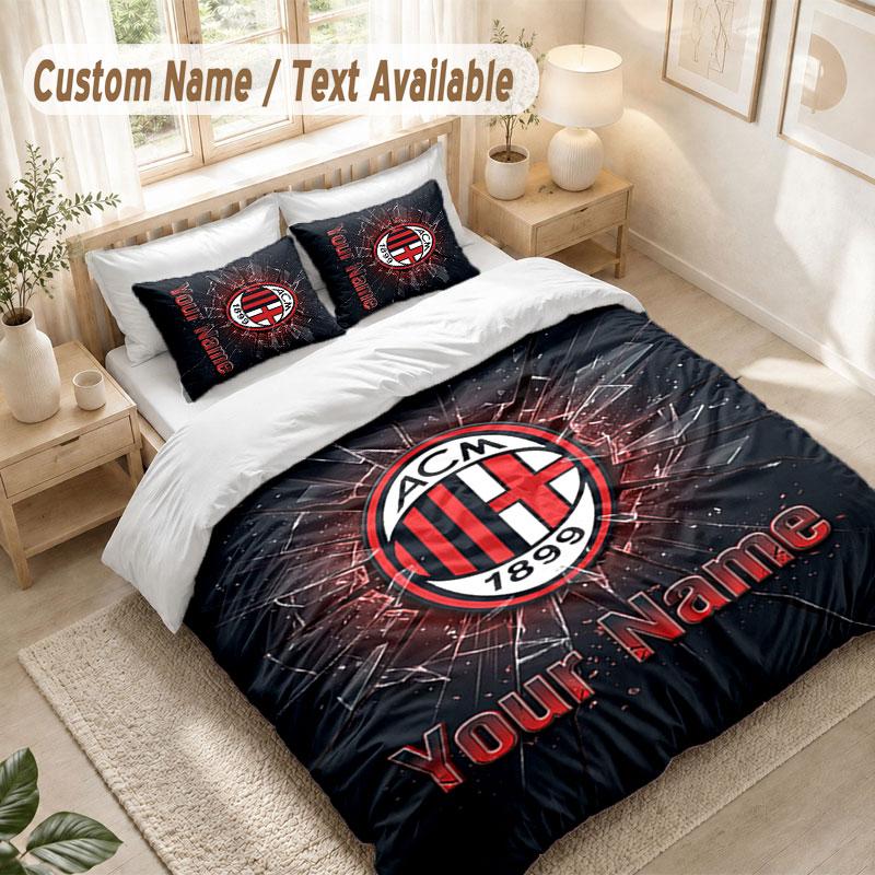Custom Name Bedding Set 3 PiecesAC Milan Print Duvet Cover + 2 Pillowcases Soft Bed Decor