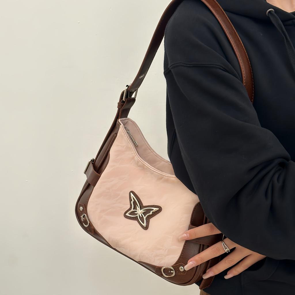 Retro Butterfly Contrasting Locomotive Armpit Bag New Original High-end Shoulder Messenger Bag Baguette Bag