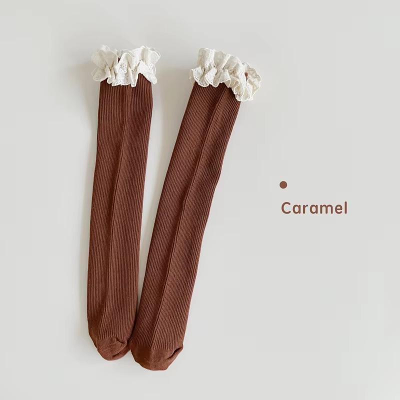 1 Pair Girls Princess Knee High Socks With Lace Ruffle Cute Long Tube Calf Socks For Baby Kids Stacked Leg Warmers