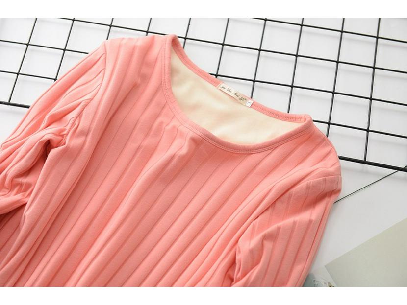 Thick Plus-Size Velvet-Lined Long-Sleeve Ribbed Cotton T-Shirt - Korean Style