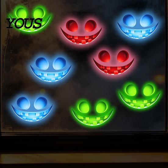 Luminous Bathroom Wall Art Glow In The Dark Sticker, Self-adhesive Ghost Face Shape Decals, Decorative Stickers for Toilets Halloween Waterproof