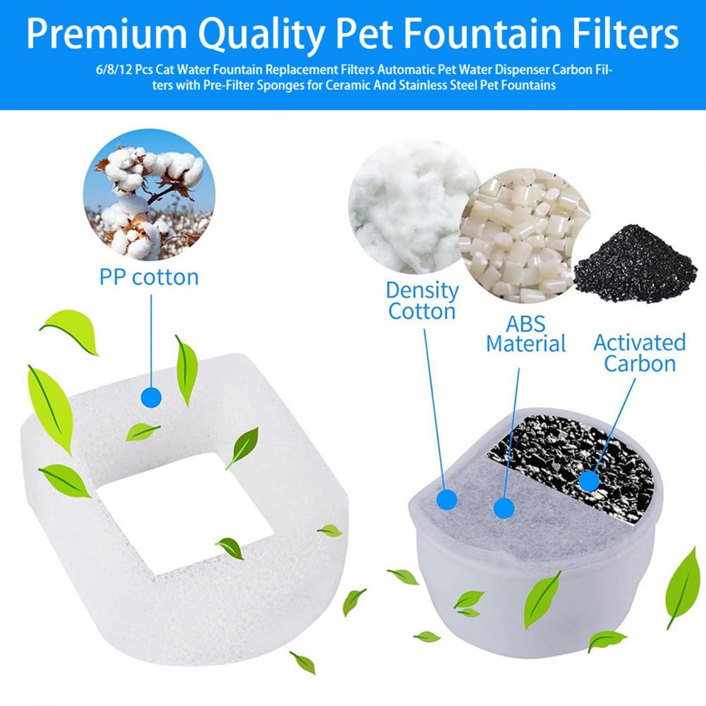 Ceramic Pet Fountain Filter Replacement Pet Water Fountain Replacement Filters Set for Ceramic Stainless Steel Fountains Carbon