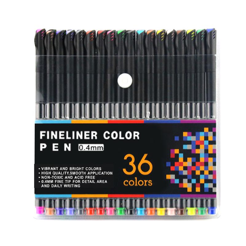 12, 24, 36 Color Watercolor Fineliner Drawing Pen Set with 0.4mm Needle Tip for Outlining