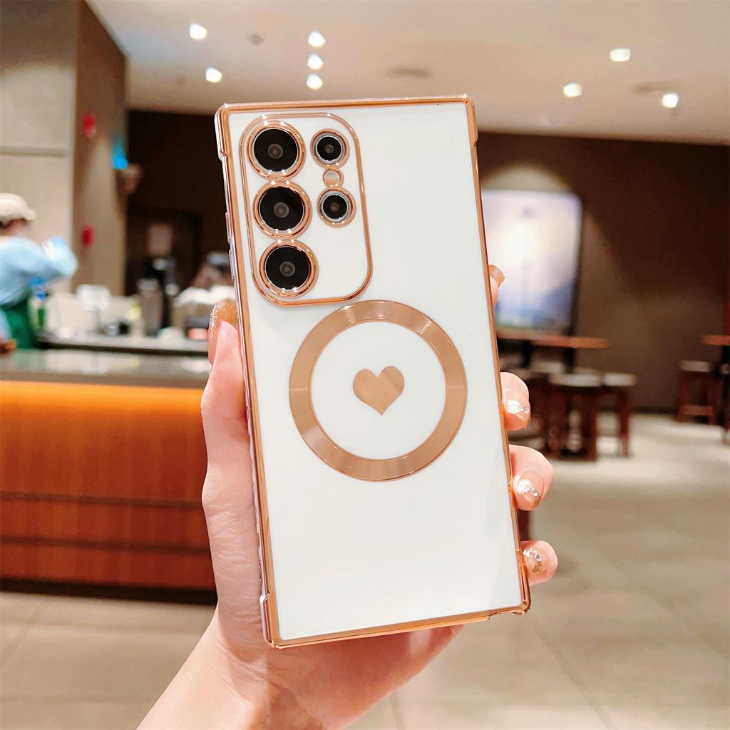 For Samsung Galaxy S23 Ultra Magnetic Case Soft TPU Phone Cover Love Heart Pattern