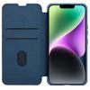 Nillkin Qin Cloth Pro Case for iPhone 14 Plus - Blue Flip Cover, Camera Protector & Phone Holster