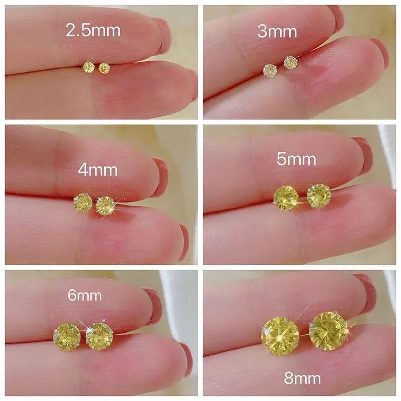 Beixi S925 Silver Unisex Yellow Zircon Round Stud Earrings S925 silver
