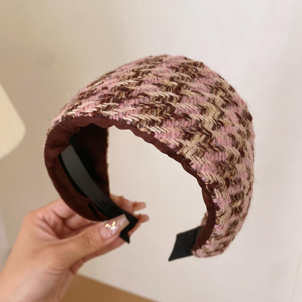 

Женская вязаная повязка на голову на флисовой подкладке Осень/Зима, Модная широкая повязка на голову, Многоцветная, Аксессуар для волос с высокой посадкой 13*15*7cm