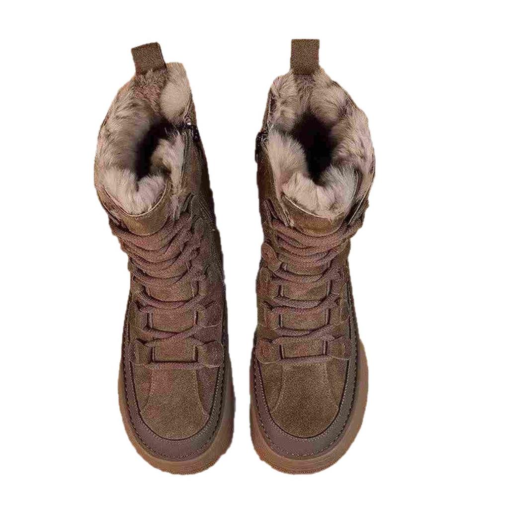 Fashion Outdoor Travel Boots Women Suede Mountaineering Boots Thick Fur Mid-Calf Snow Boots 2025 Winter Platform Cotton Shoes