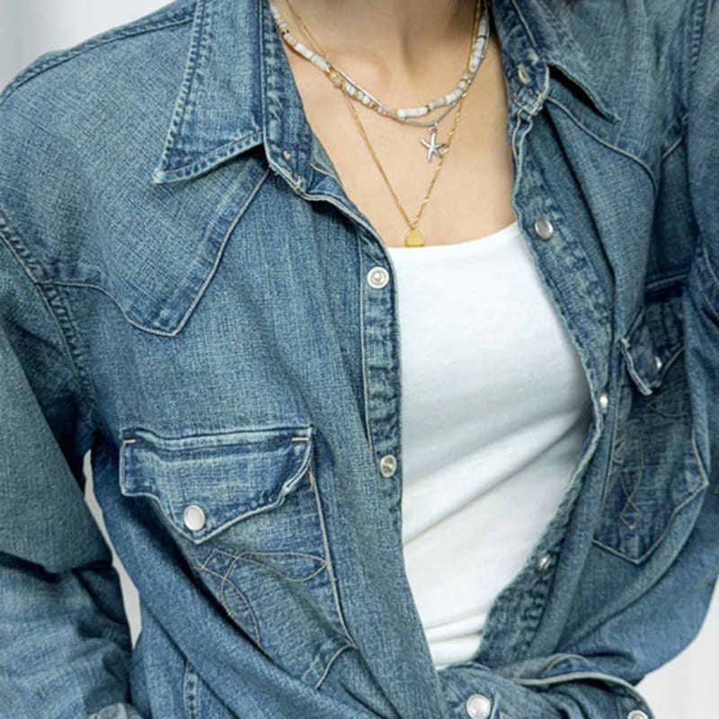 S SY [set] natural shell beads & gold pendant necklace