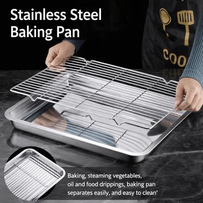 Removable Stainless Steel Baking Pan with Cooling Rack Oven Rack BBQ Tray for Cooking Roasting