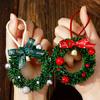 Christmas Wreath Decoration Mini Wreath with Bow And Bell Artificial Greenery Wreath for Tree Door Wall Holiday Home Decoration