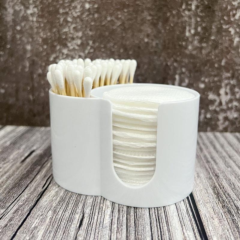 2-In-1 Cotton Swab Storage Box Acrylic Makeup Organizer Cotton Pad Holder Double Hole Circular Dispenser Cosmetic Organization