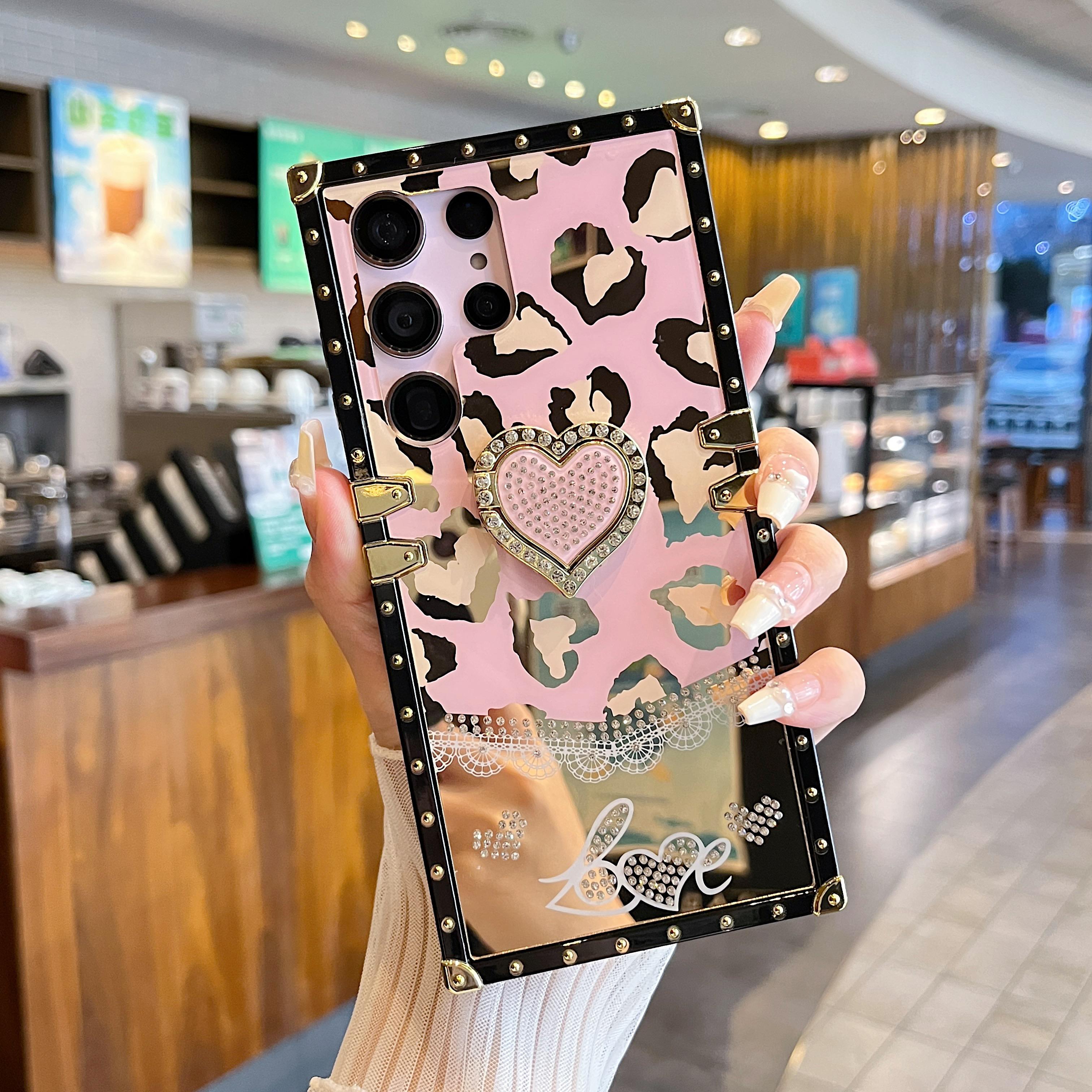 

For Samsung Galaxy S25 Ultra Case Heart Pattern Electroplating TPU+PC Phone Cover with Kickstand Pink