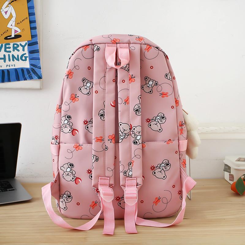 Student Cartoon Backpack Set Female Campus Backpack Lightweight Nylon Three-Piece Schoolbag