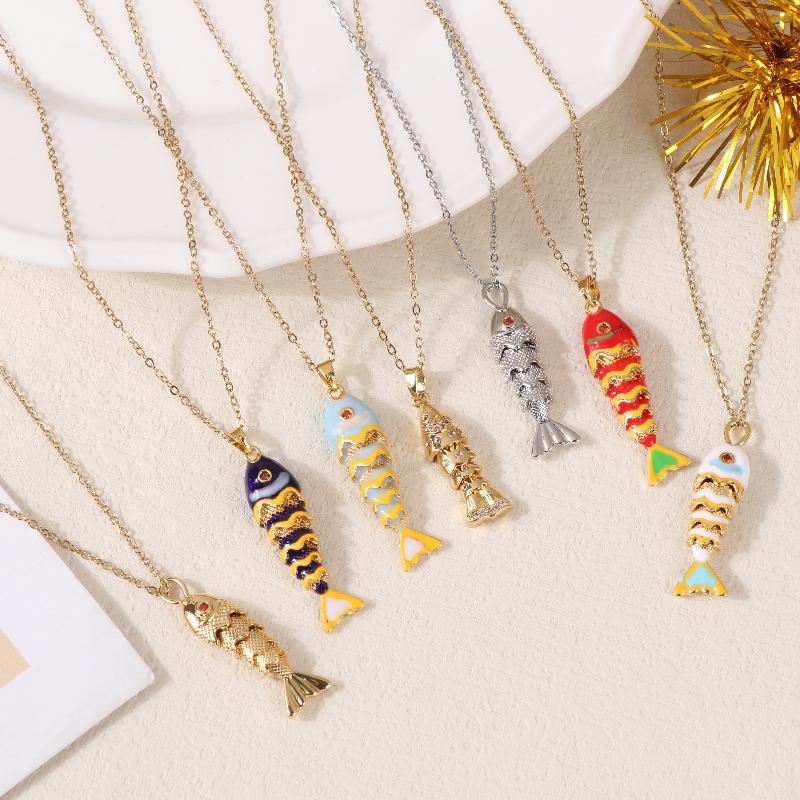 Collar con colgante de pez colorido de la serie Verano Océano, joyería de pez dorado moderna personalizada, regalo