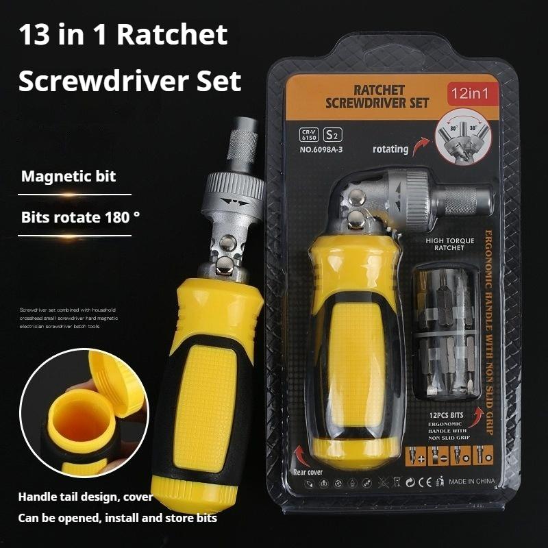 13-in-1 Ratchet Repair Screwdriver Set Flat Phillips Plum Blade Screwdriver Chrome Vanadium Steel