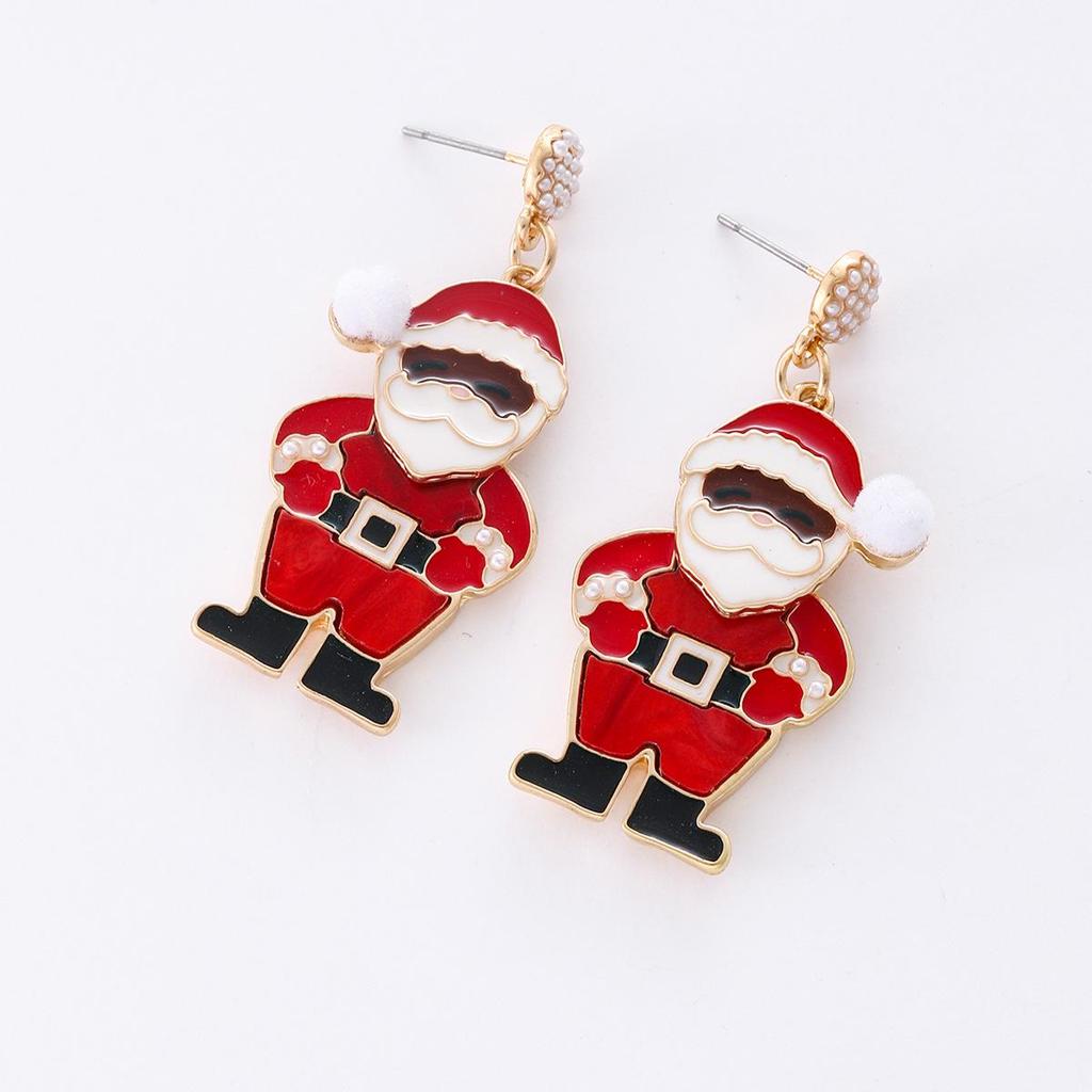 High-End European & American Cartoon Santa Claus Alloy Earrings - Festive and Fun.
