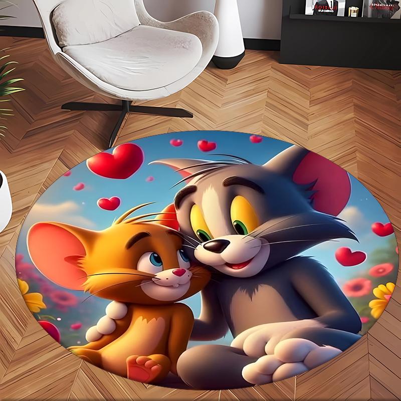 Tom I Jerry (32) Okrągły dywan biurowy Dekoracyjny dywan podłogowy do biura, sypialni, salonu i przestrzeni domowej
