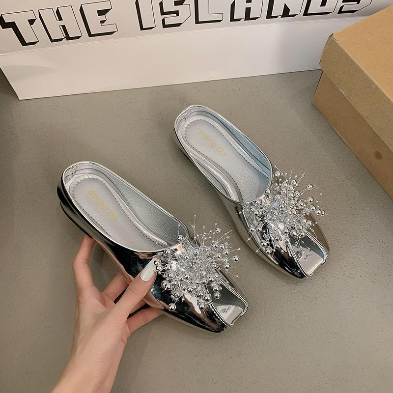 Baotou Versatile Flat-bottomed Slippers New Fashion Belt Casual Comfortable Transparent One-and-a-half Slippers Women's Summer Wear