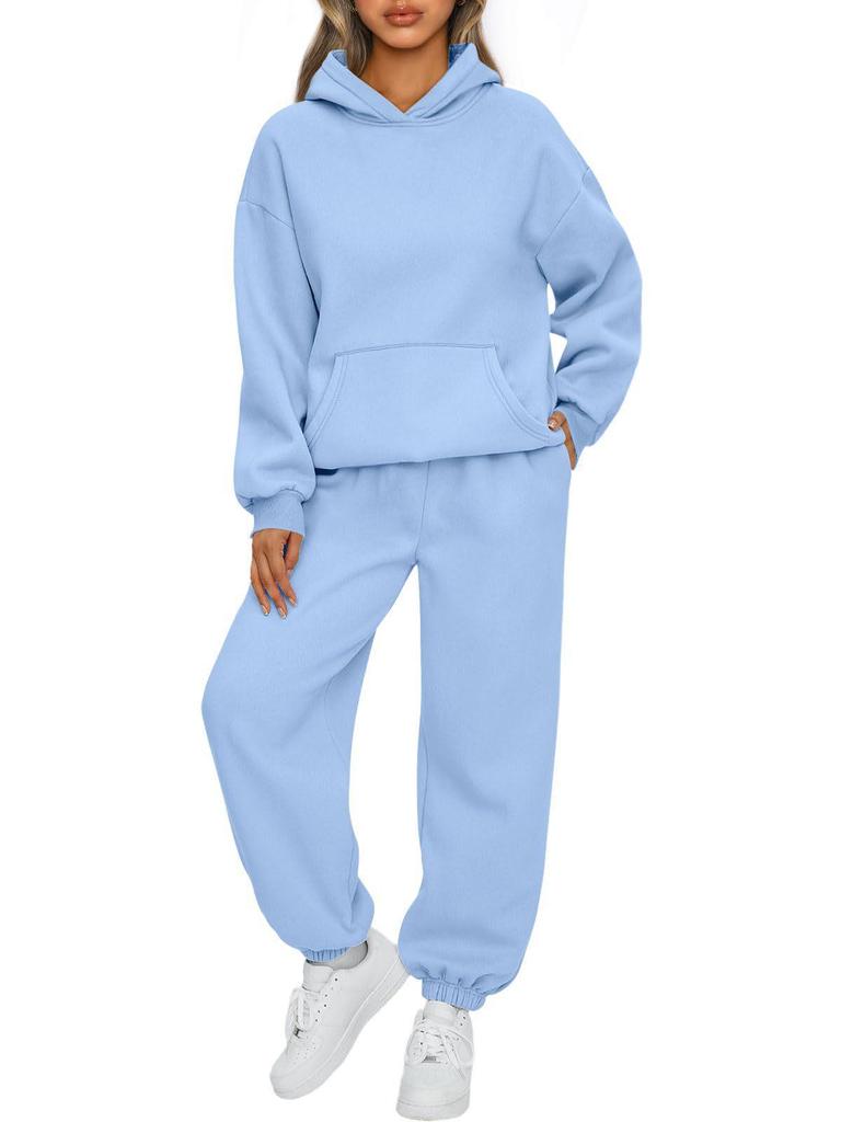 European & American Women's Autumn/Winter 2-Piece Casual Hoodie Sweatshirt and Sweatpants Set