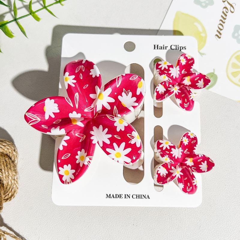Printed Flower Clip Set High-end Seaside Vacation Flower Hair Clip Shark Clip Hair Accessory