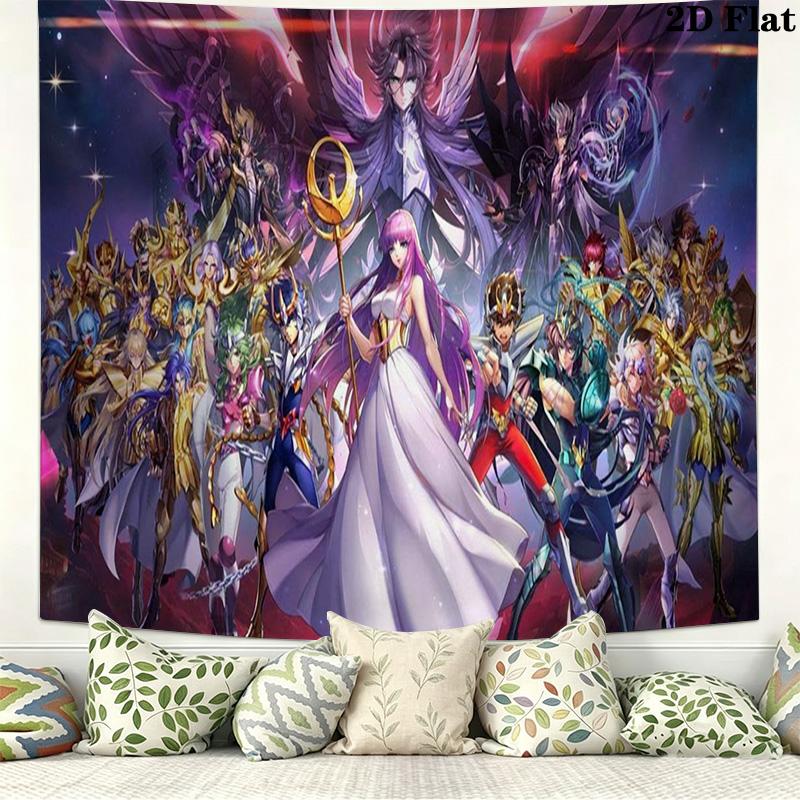 Anime Saint Seiya Wall Tapestry Aesthetic Wall Hanging Printed Fabric Blanket Decorative Tapestries for Bedroom Living Room Home Decor
