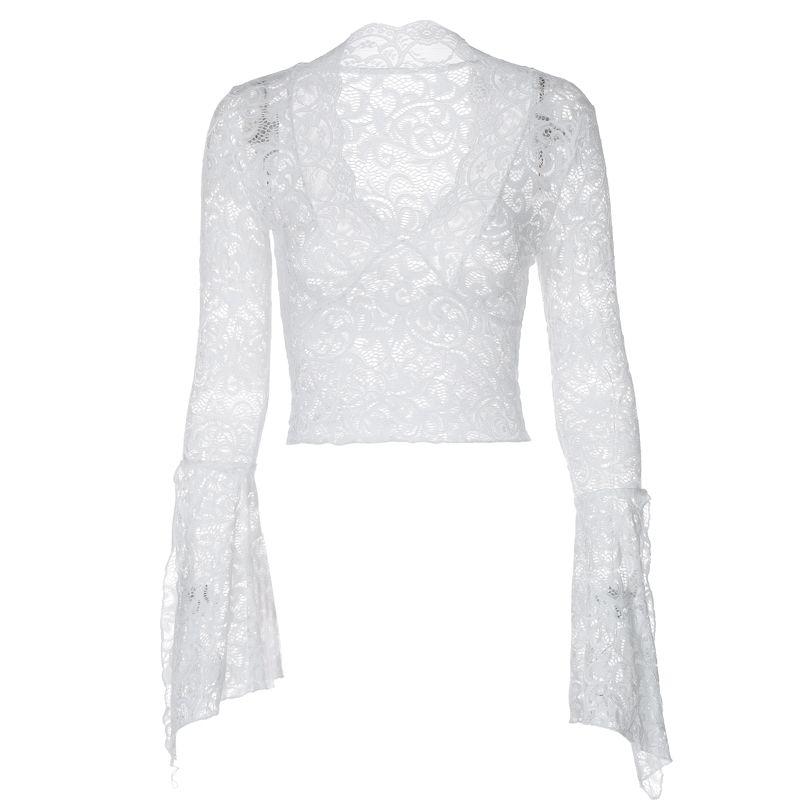 

Semi-Permeable Speaker Long Sleeves Outerwear Silm Short T-shirt Lace White S