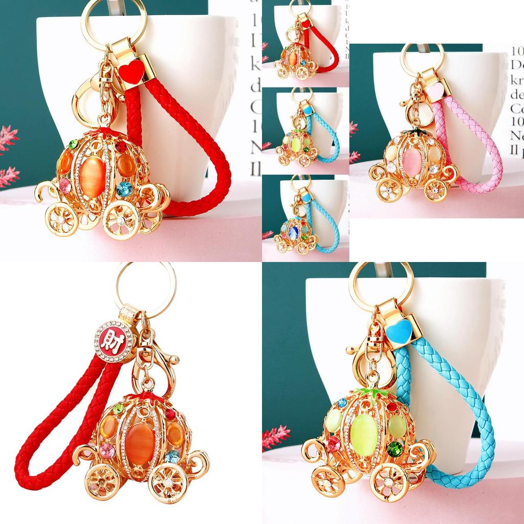 Elegant Pumpkin Car Charm Keychain Accessory For Women With Metallic Finish And Colorful Ropes Ideal For Gifts And Special Occasions