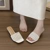 French Gentle Woven Hollow Cool Slippers Women's Summer Wear Square Toe Sexy Simple High-heeled Slippers