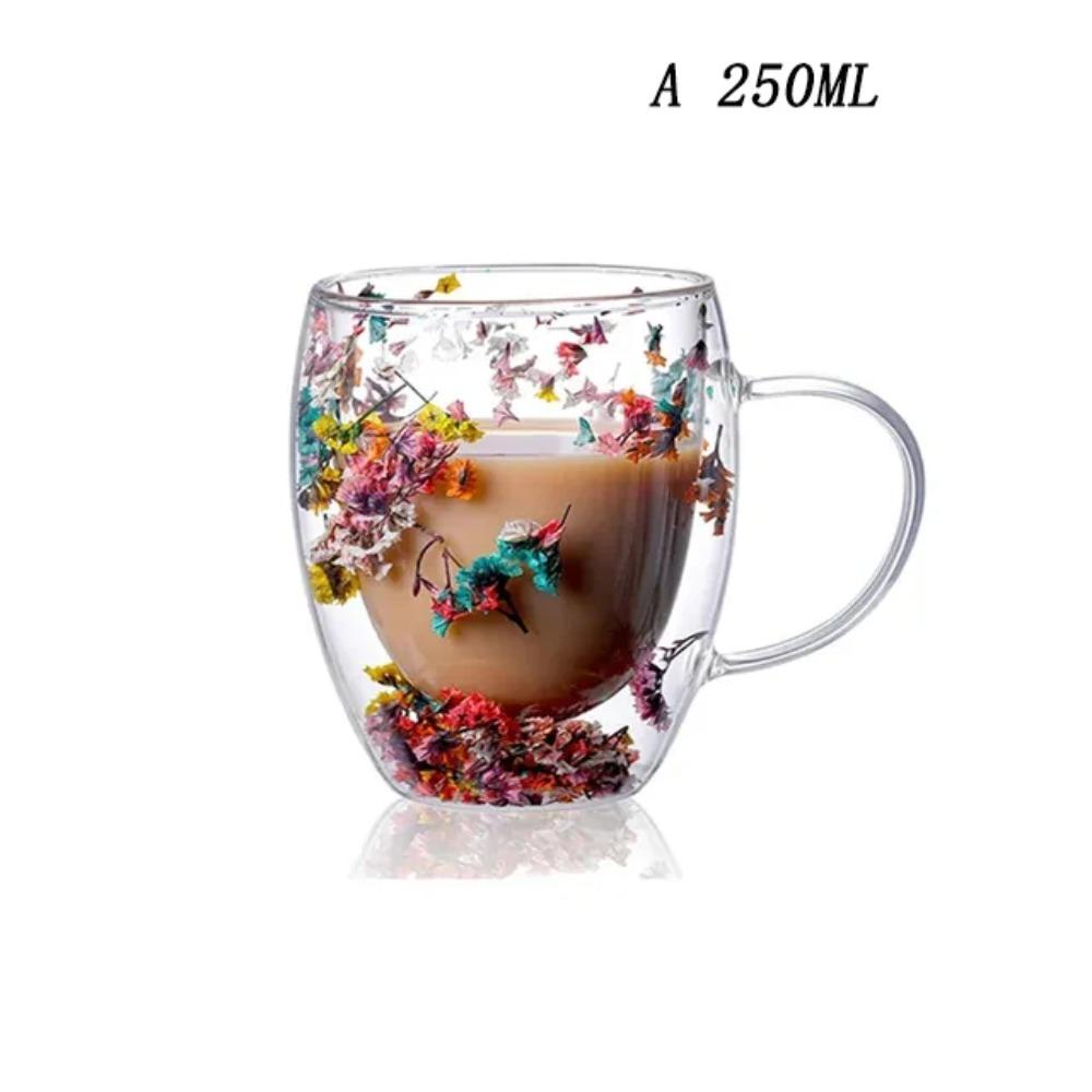 

1/2/4 шт. Наполнители из сухоцветов, двойные стенки, стеклянная чашка с ручкой, термостойкие чашки для чая, кофе, эспрессо, кружка для молока, креативный подарок 1pcs