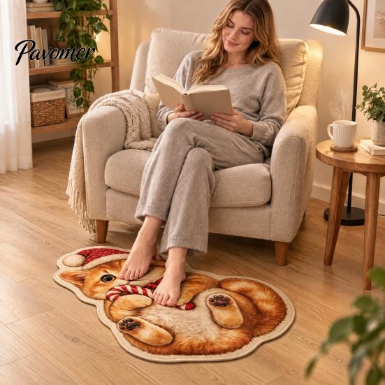 Kitchen Sink Rug Christmas Cat Shaped Rug, Plush Sleeping Absorbent Bathroom Mat, Xmas Lovers Gift Hat Kitty Non-slip Washable Area for Bedroom,