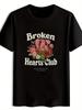 Vintage Rock Band Graphic T-shirt - Black Short Sleeve Crew Neck Tee with "Broken Hearts Club" Design
