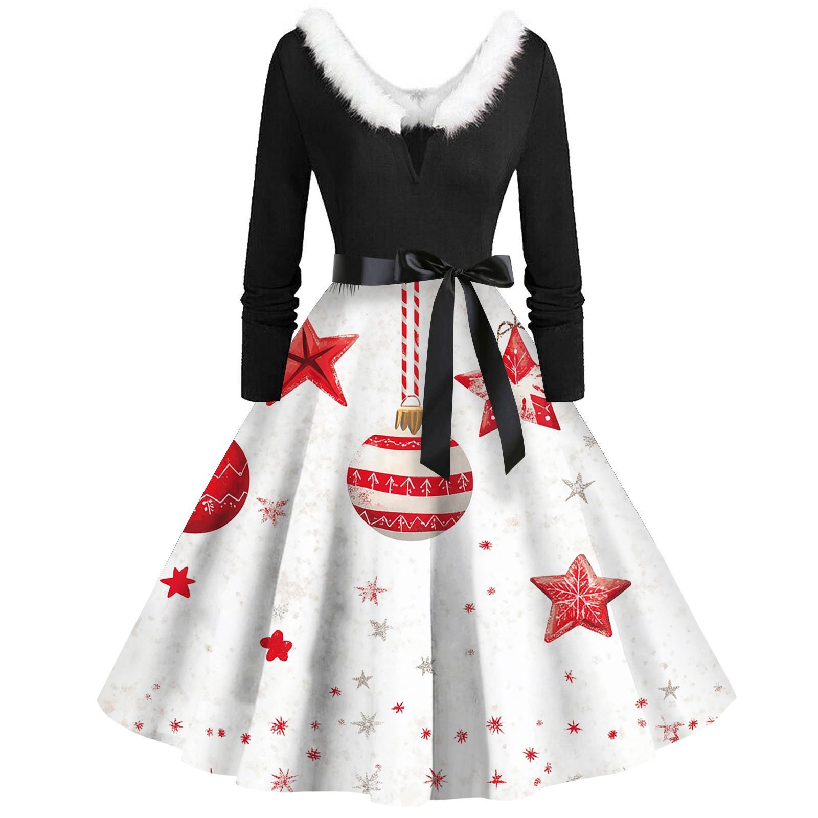 

Женские рождественские принты с длинным рукавом и V-образным вырезом больших размеров вечерние выпускные платья XL белый