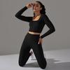Seamless Knitted Long Sleeved Sports And Fitness Pants, Quick Drying Jacquard Breathable Hip Lifting Running Yoga Suit Set