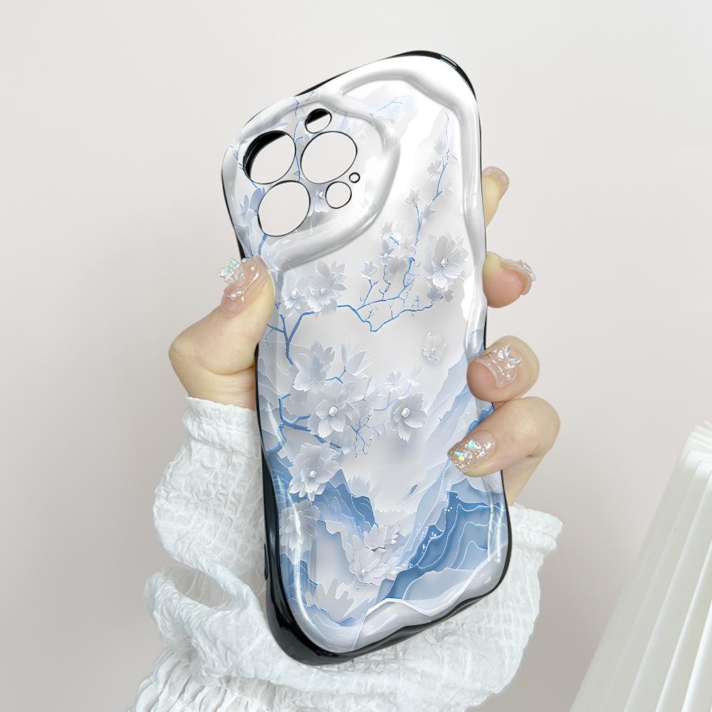 Kreslený vzor krémová textura pouzdro vlnitý okraj měkký silikonový kryt pouzdro na telefon pro OPPO Reno Realme OnePlus Vivo