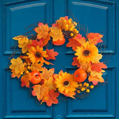 Halloween Harvest Festival Home Decoration Pumpkin Berry Door Hanging Vine Ring Thanksgiving Maple Leaf Wreath Decoration