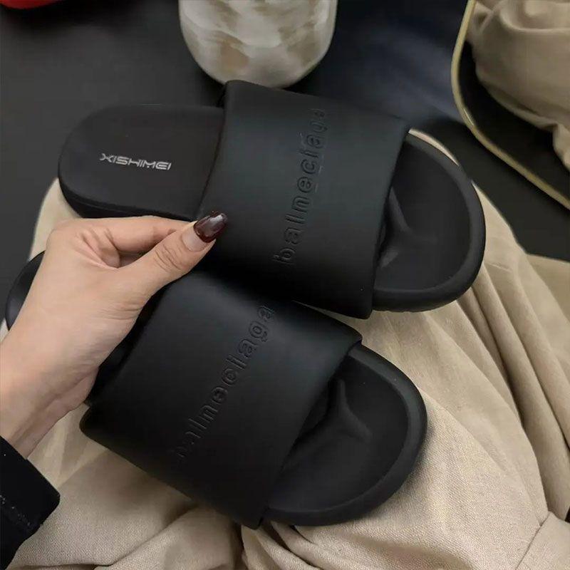 Summer Internet Celebrity Outer Wear One-word Thick-soled Slippers Women's Non-slip Muffin Shoes Letter Casual Round Head Flat Bottom Cool Slippers T