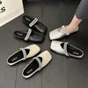 Fashion Women Baotou Half Slippers French Square Head Flat-bottomed Slipper Lightweight PU Leather Casual Slippers Women's Muller Slides